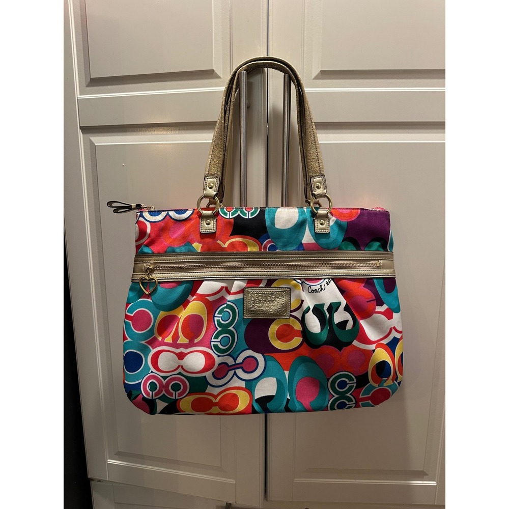 Coach Poppy Pop Art C Logo "Graffiti Glam Tote" – Y2K Designer Purse heart charm - Picture 1 of 8